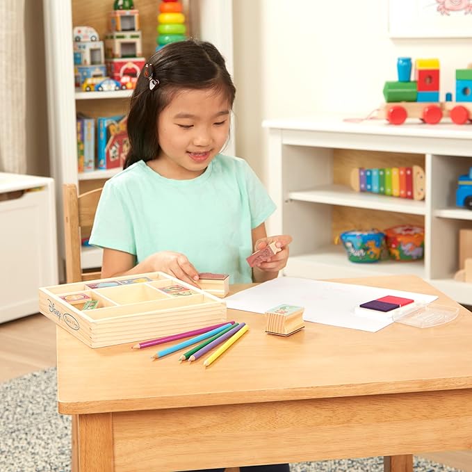 Melissa & Doug Disney Princess Wooden Stamp Set: 9 Stamps, 5 Colored Pencils, and 2-Color Stamp Pad Disney Princess Coloring, Stamps With Washable Ink, For Kids Ages 4+