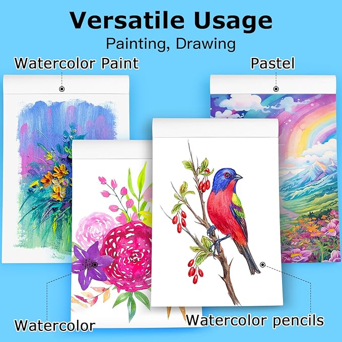 Hapikalor 8"x10" Watercolor Paper Pad, 1-Pack, 140lb/300gsm Artist Painting Drawing Paper Book, Art Supplies for Adults Kids, Watercolors, Watercolor Paint Set, Sketchbook, Journal, Teal