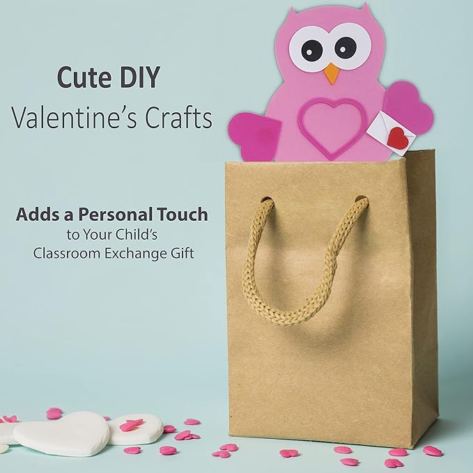 Valentines Day Owl Magnet Craft for Kids (12 Pack) Foam Valentines Day Craft for Kids Classroom DIY Activity Bulk, Individually Wrapped by 4E's Novelty