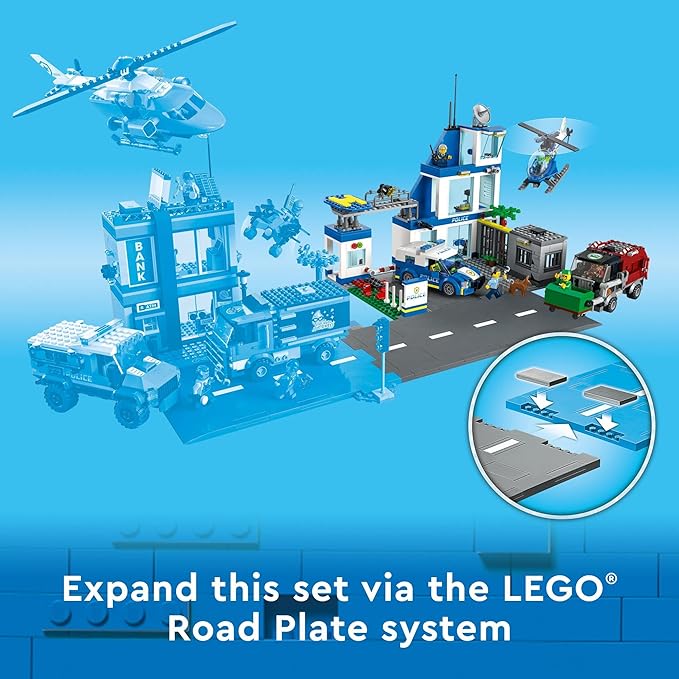 LEGO City Police Station with Van, Garbage Truck & Helicopter Toy 60316, Gifts for 6 Plus Year Old Kids, Boys & Girls with 5 Minifigures and Dog Toy