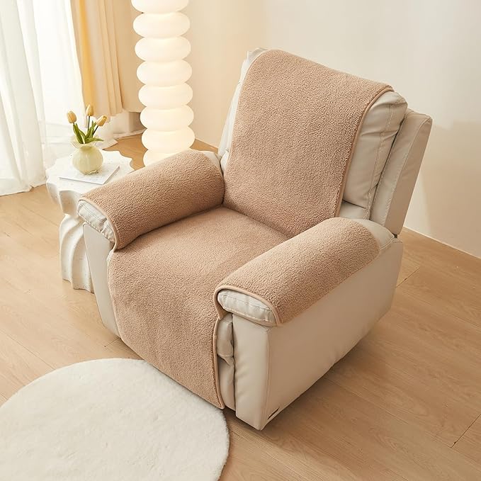 vctops Sherpa Fleece Recliner Chair Cover Super Soft Warm Plush Sofa Slipcover Furniture Protector Non Slip Washable Reclining Chair Cover for Kids, Pets (Camel,22"x82")
