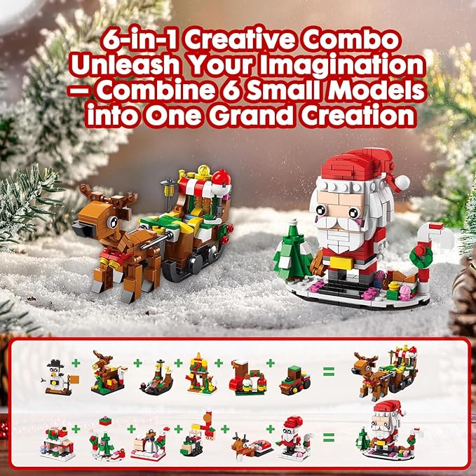 Calendar 2024 Christmas Building Blocks Set, 6 IN 1 Christmas Toys, Building Blocks Toys Holiday Countdown Calendars, Ideas Gift for for Teens Boys Girls 6-12 Year (Small Santa)