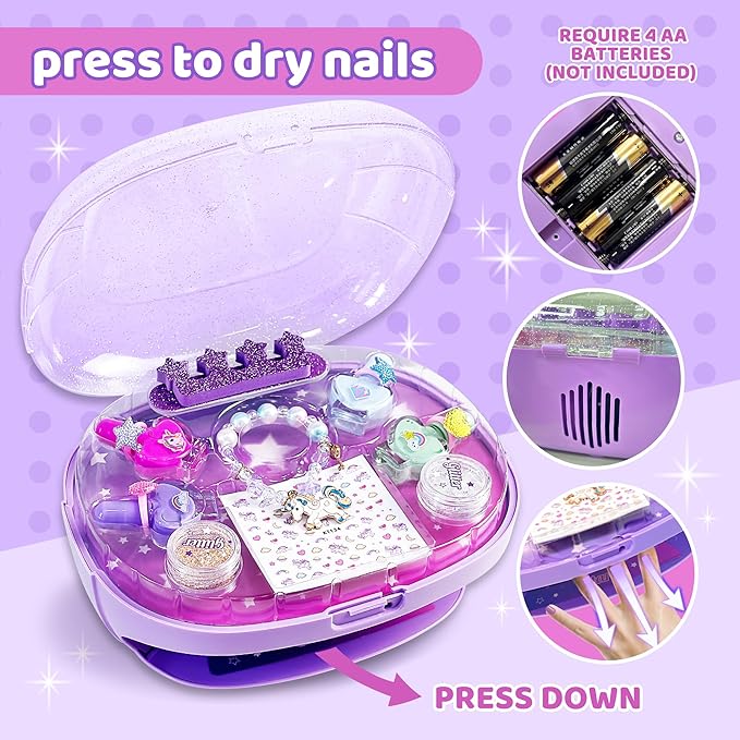 Kids Nail Polish Set for Girls with Dryer, Nail Polish Set, Kids Makeup Sets for Girls 6-12, Children Nail Polish Kit, Non-Toxic Peel able 15 Kit Valentine's Day gift