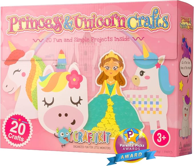 Craftikit® 20 Award-Winning Princess & Unicorn Crafts for Kids Ages 3-10 Years, All-Inclusive Toddler Arts and Craft Kits for Kids, Fun Toddler Craft Box for Girls in Preschool