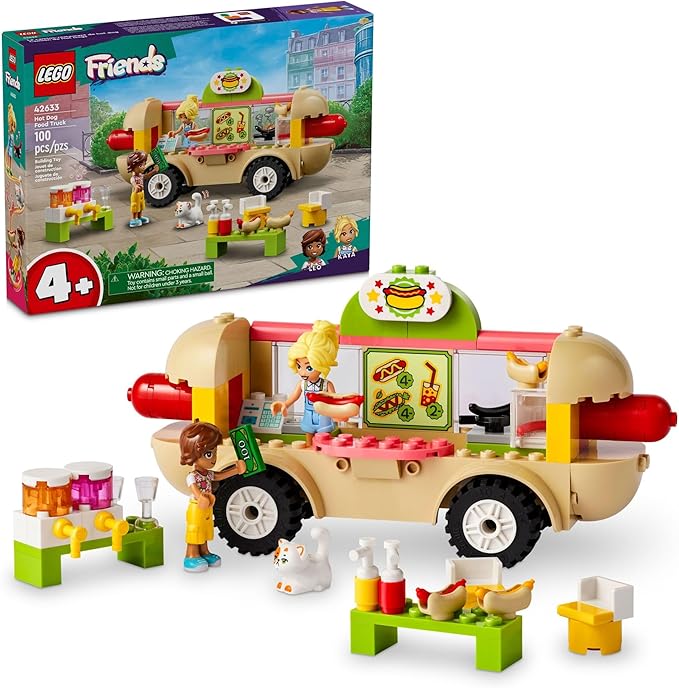 LEGO Friends Hot Dog Food Truck Toy with Mini Doll Characters and Cat Figure, Pretend Play Food, Toy Van, Creative Gift for Kids, Girls, and Boys, Ages 4 Years Old and Up, 42633