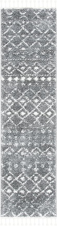 SAFAVIEH Berber Fringe Shag Collection Runner Rug - 2'2" x 12', Grey & Ivory, Moroccan Design, Non-Shedding & Easy Care, 1.2-inch Thick Ideal for High Traffic Areas in Living Room, Bedroom (BFG516F)