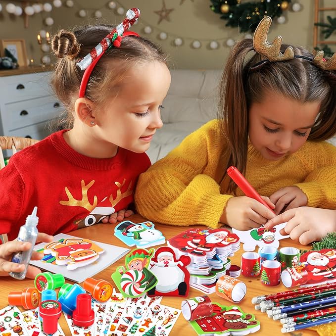 BenLouis Christmas School Stationery Set Party Favors Xmas Classroom Gift Prizes Bulk for Students Kids Holiday Stockings Pinata Filler Christmas School Goodie Bag Stuffers Decor（48set Christmas）