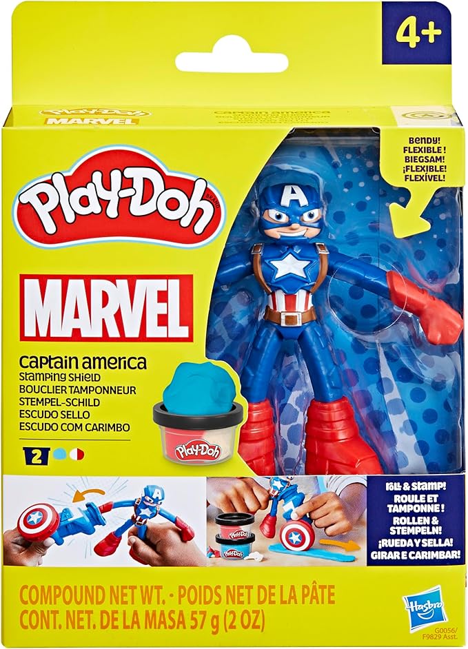 Play-Doh Marvel Captain America Stamping Shield with Bendy Action Figure, Imagination Toys for 4 Year Old Boys and Girls and Up