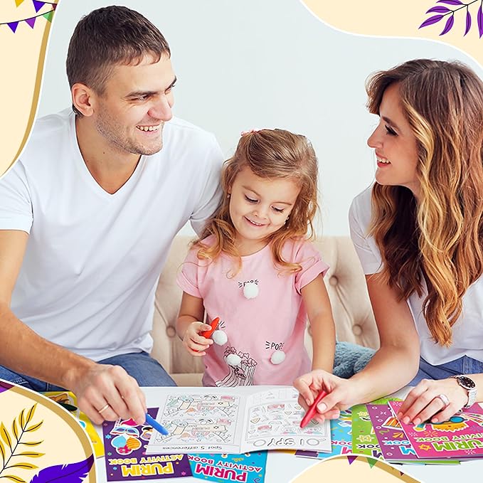 Purim Activity Books for Kids - 24Pcs Happy Purim Mini Games Coloring Book Set Bulk Mazes Word Search Word Scramble Games for School Classroom Jewish Carnival Holiday Reward DIY Art Gifts Party Favors