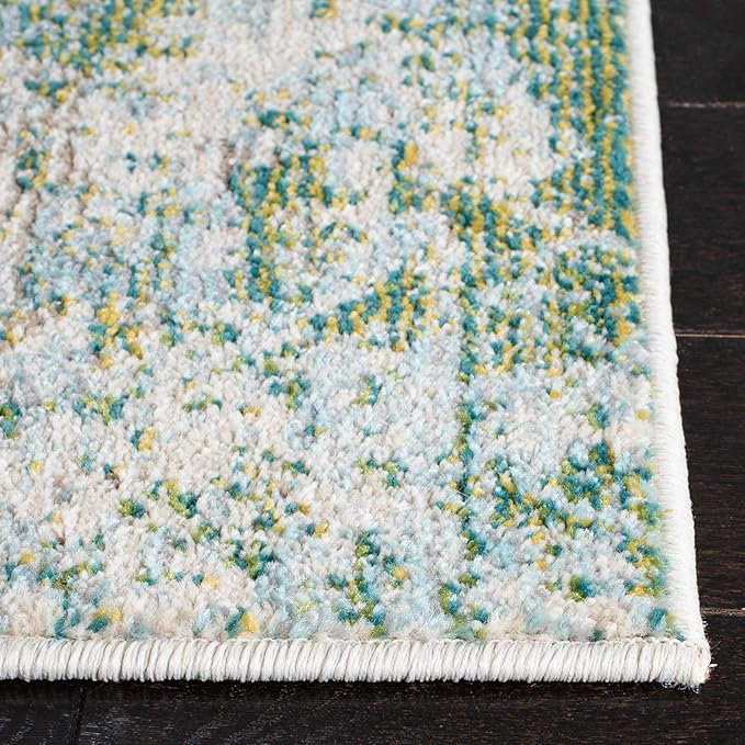 SAFAVIEH Madison Collection Runner Rug - 2'2" x 12', Green & Blue, Modern Abstract Design, Non-Shedding & Easy Care, Ideal for High Traffic Areas in Living Room, Bedroom (MAD499X)