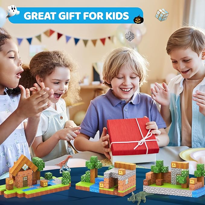 Magnetic Blocks 110PCS with 6 Animal Toys, Punpkin Building Blocks Set, Toys for Boys & Girls Age 6-8, Stacking Building Toys for Toddlers Sensory Toy for Kids 6+