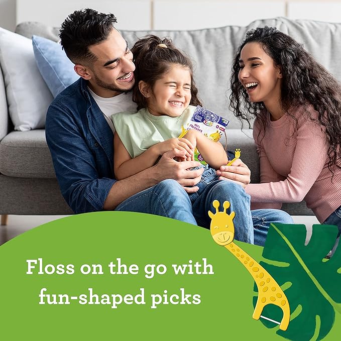 GuruNanda Dental Floss Picks for Kids, Extra-Long Giraffe-Shaped Picks with Fluoride, Anti-Slip & Shred-Resistant Design & Eco-Friendly Handle & Berry Flavor, Ideal for Ages 3+, 90 Count (Pack of 2)