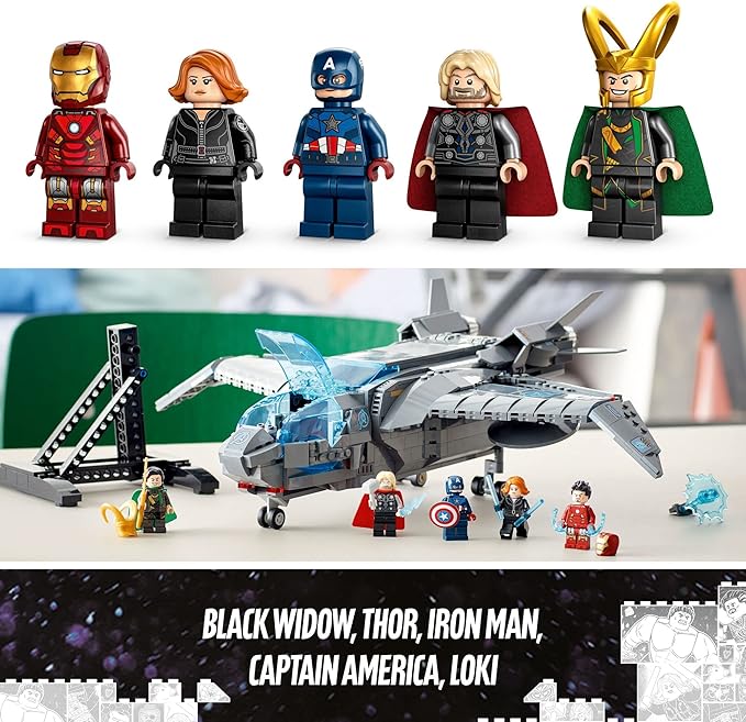 LEGO Marvel The Avengers Quinjet 76248, Spaceship Building Toy Set with Thor, Iron Man, Black Widow, Loki and Captain America Minifigures, Infinity Saga