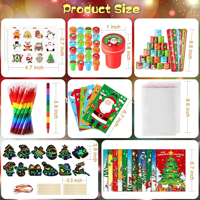 BenLouis Christmas Party Favors for Kids Christmas Classroom Gifts Prize Stockings Filler Coloring Books Bulk for Students Crafts Xmas Holiday School Goodie Bag Stuffer（12Set Christmas）