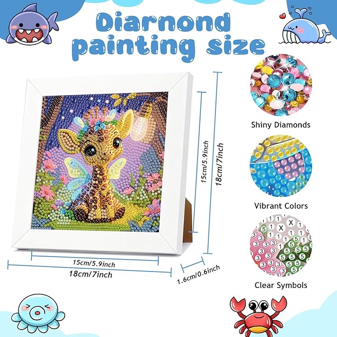 Reivworl Diamond Art Kits for Kids, Giraffe Diamond Art for Kids Ages 8-12, Giraffe Diamond Painting Kits for Kids for Home Wall Decor (8x8Inch)