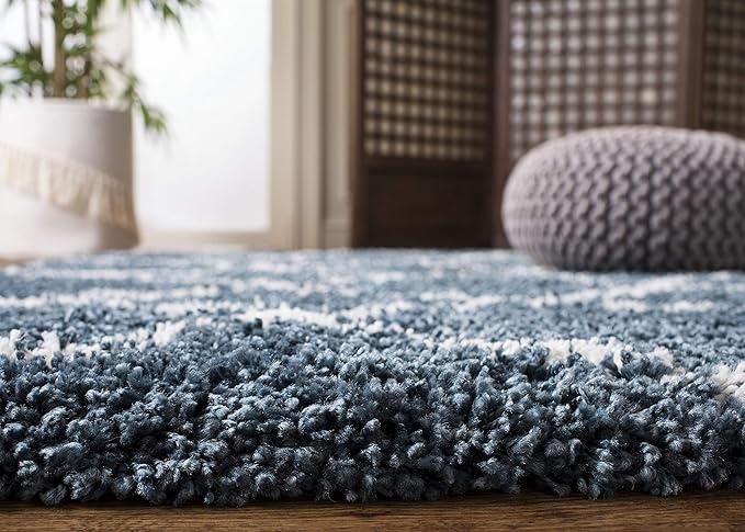 SAFAVIEH Hudson Shag Collection Runner Rug - 2'3" x 14', Slate Blue & Ivory, Trellis Design, Non-Shedding & Easy Care, 2-inch Thick Ideal for High Traffic Areas in Living Room, Bedroom (SGH282L)