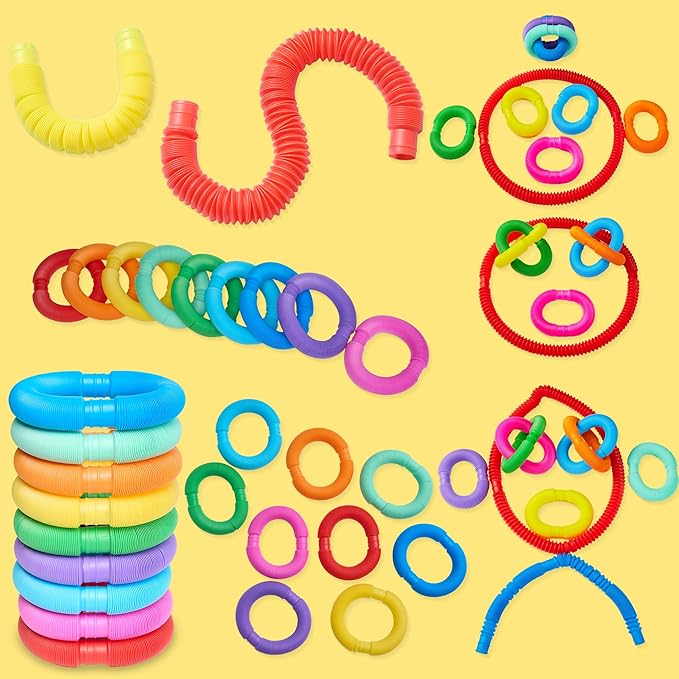JOYIN 18 Pack Pop Tubes Sensory Toys (Large), Fidget Tubes Party Favors - 9 Colors, Connectable and Extendable for Stress Relief - Perfect for Party, Classroom Exchange, School Reward