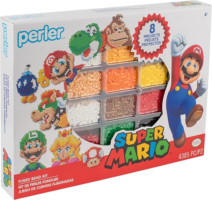 Perler 80-57090 Nintendo Super Mario Fused Bead Deluxe Box Kit, 8 Unique Patterns, Multicolor, 4385 Pieces