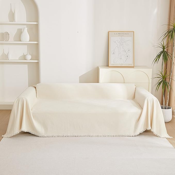 MYSKY HOME Couch Cover for Pets Beige Couch Covers for 2 Cushion Couch Sofa Couch Cover Sectional L Shape Chenille Couch Cushion Covers for Pets, Throw Couch for Dogs, Kids,71" X118"