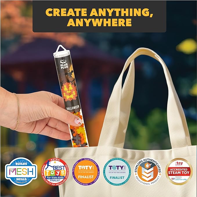 PLUS PLUS 3D Puzzle Building Block Set, 70 Mini Interlocking Pieces, Fun Holiday Activities for Kids - Halloween Mini Maker Tube