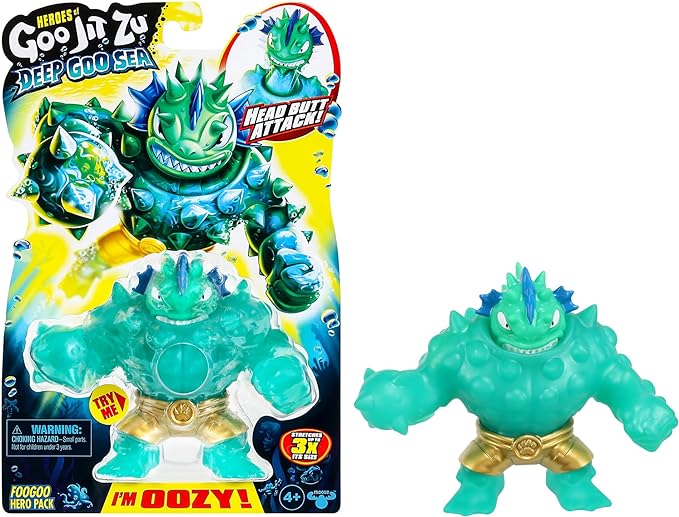 Heroes of Goo Jit Zu Deep Goo Sea Foogoo Hero Pack. Super Oozy, Goo Filled Toy. with Head Butt Attack Feature. Stretch Him 3 Times His Size!