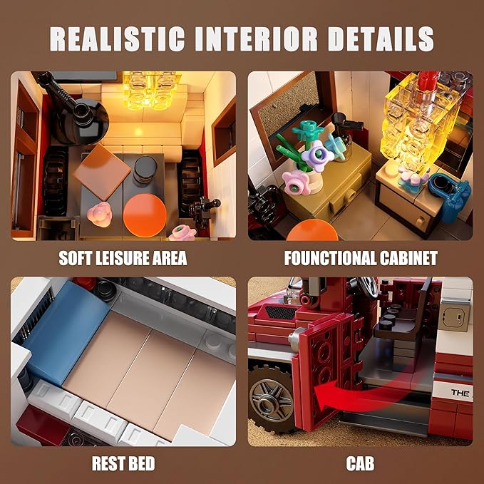 TYCOLE City Camper Van Building Set-Beach Camping Themed Construction Toy Kit with Mini Accessories&Lights, RV Car Model Compatible with Legos, Christmas Birthday Gift for Adults and Kids 6+(880 pcs)