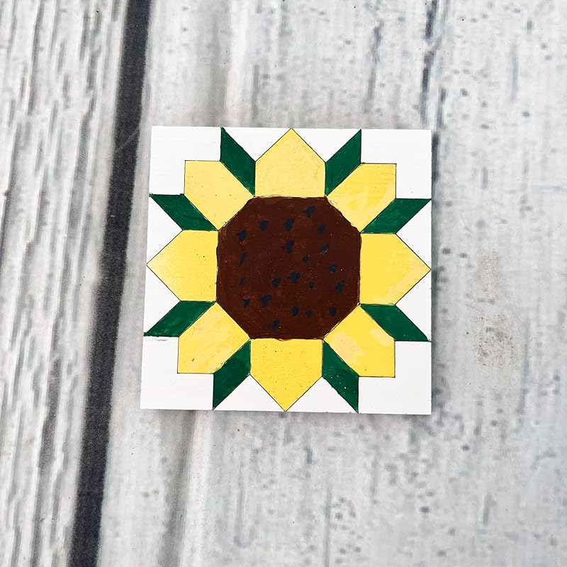 Unfinished Barn Quilt Square Wooden Sign, Country Decor Canvas Quilts Blocks (6 inches, Sunflower)