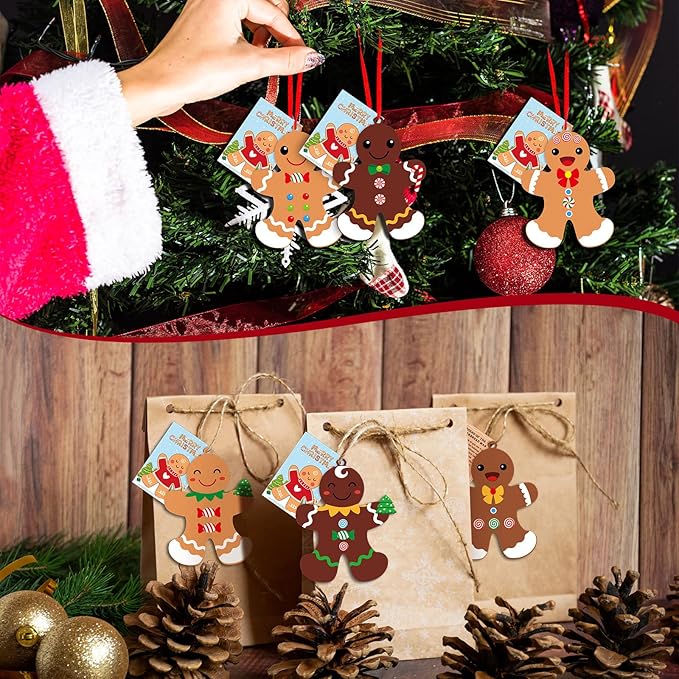 Eaasty 45 Sets Legend of The Gingerbread Craft for Kids Christmas Gingerbread Man DIY Create Your Own Gingerbread Man Ornament Self Adhesive Sticker Making Kit for Kids Christmas Home Activities