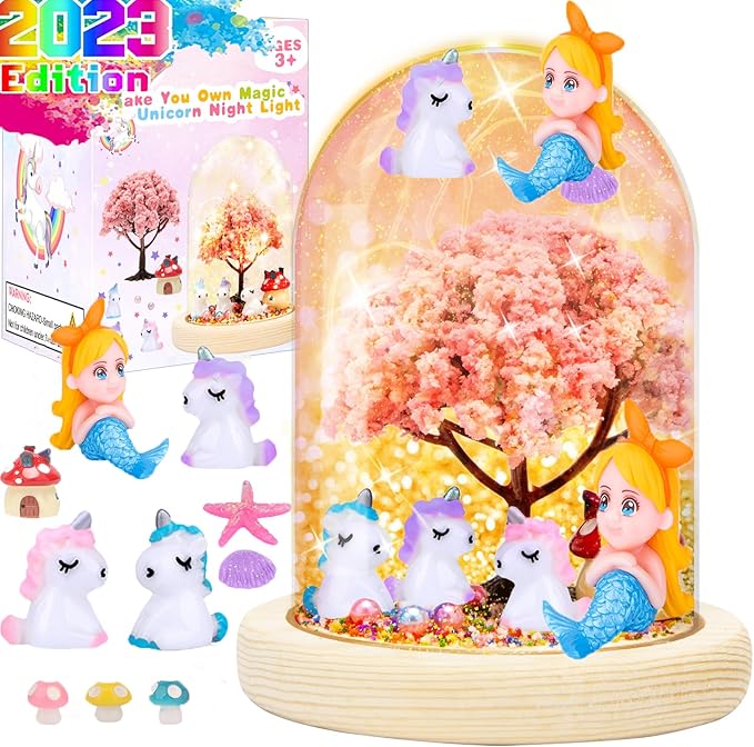 TCJJ Make Your Own Unicorn Night Light, Unicorn Craft Kit for Kids, Arts and Crafts DIY Nightlight Unicorn Mermaid Terrarium Birthday Gifts Christmas Gifts for Girls Age 4-8 6-8
