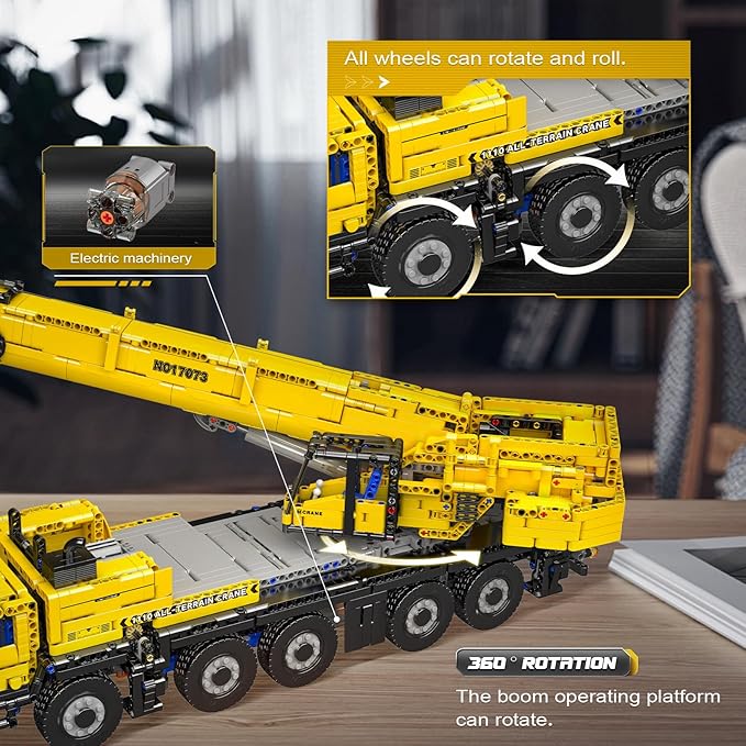 Mould King 17073 Engineering Truck Construction Set, Remote Control LTM 1110 Crane Building Block (3218 Pieces), Assembly STEM Heavy-Duty Car Brick Toys with Motors for Kids/Adult 14+