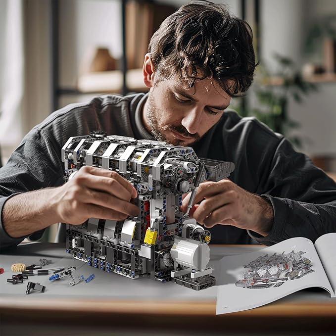 Mould King L4 Engine Building Blocks Sets, MOC Inline-Four Engine Scale Model Kit with Battery and Motor, Collectible Set for Adults, Construction Toys for Kids Children Boys Girl(1787 PCS