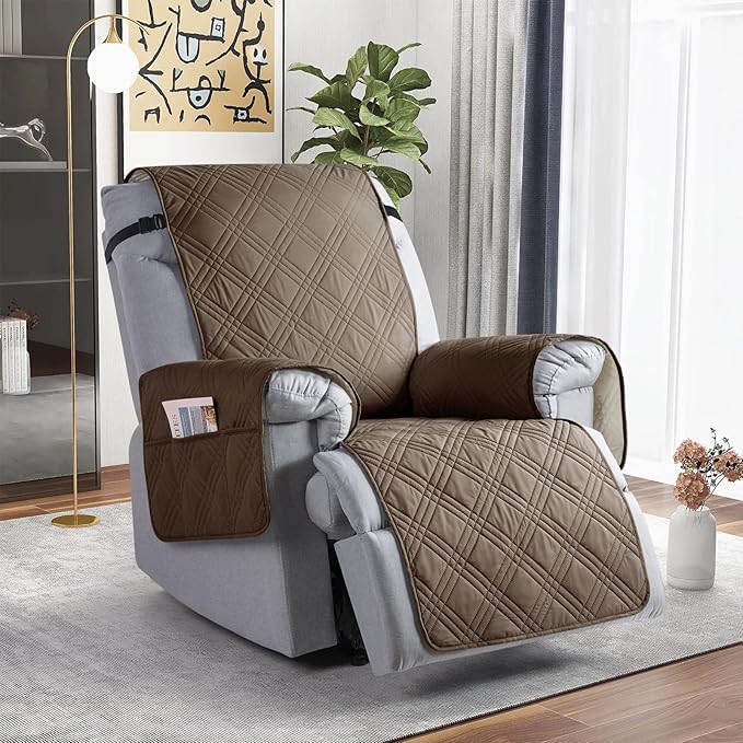 TAOCOCO 100% Waterproof Reclining Chair Cover, Non Slip Chair Covers for Recliners with Arms, Washable Recliner Chair Cover Furniture Protector for Kids, Pets(Recliner Chair, Taupe)
