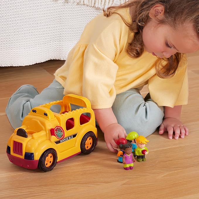 B. toys - Interactive Yellow School Bus Toy with Lights, Sounds & Dancing Passengers - Educational Vehicle Playset for Toddlers & Kids with 5 Figures - Auto-Off Battery Feature, Ages 18+ Months