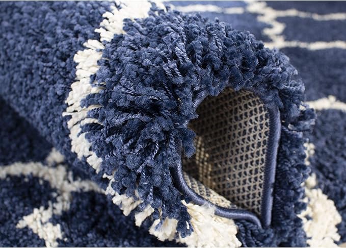 SAFAVIEH Hudson Shag Collection Runner Rug - 2'3" x 12', Navy & Ivory, Moroccan Trellis Design, Non-Shedding & Easy Care, 2-inch Thick Ideal for High Traffic Areas in Living Room, Bedroom (SGH282C)