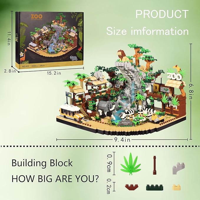 Zoo Building Model Set, 4800 Pcs Desert Zoo Micro Building Toys, Creative Zoological Park Building Model Set, Micro Particle Modular Building House Set, Gift for Adult and Kids (823)