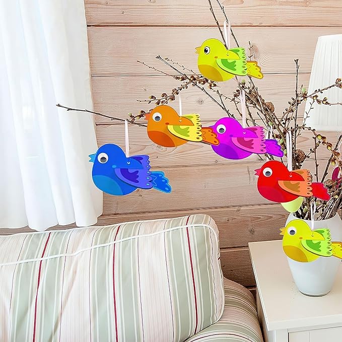 RONIAVL 16pcs 3D Bird Wind Chime Craft Kit for Kids with Paint Make Your Own Bird Wooden Crafts Summer Craft for Kids for Birthday Party Favors Outdoor Garden Patio DIY Arts and Crafts