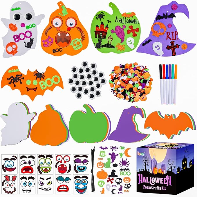 Garma 330PCS Halloween Foam Stickers Set, Pumpkin Ghost Spider Bat Halloween Crafts for Kids DIY Craft Kit Halloween Decorations Party Favors Supplies