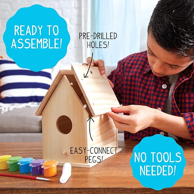 Made By Me Build & Paint Your Own Wooden Bird House Horizon Group USA, DIY Birdhouse Making Kit, Includes Paints, Brushes, Glue & Wind Chimes, Multicolor (46090F)