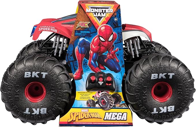 Monster Jam Marvel Mega Spider-Man RC Monster Truck, All-Terrain, Over 2 Feet Long, 1:6 Scale, Super Hero Kids Toys for Boys and Girls Ages 4+