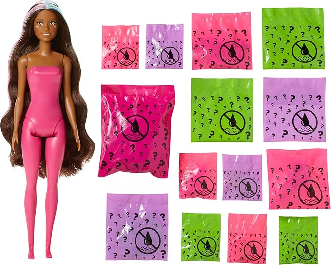 Barbie Color Reveal Peel Unicorn Fashion Reveal Doll Set with 25 Surprises Including Pink Peel-able Doll & Pet & 16 Mystery Bags with Clothes & Accessories for 2 Unicorn-Inspired Looks