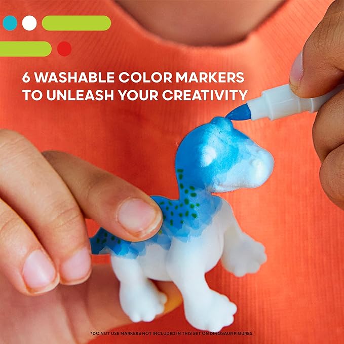 DISCOVERY KIDS Dinosaur Crafts Painting Kit, Dinosaur Designer Rinse & Recolor Art Set - Dino Arts & Crafts for Kids Includes 4 Dinos, 1 Egg Shower & 6 Washable Markers, 11-Piece Color & Wash Activity