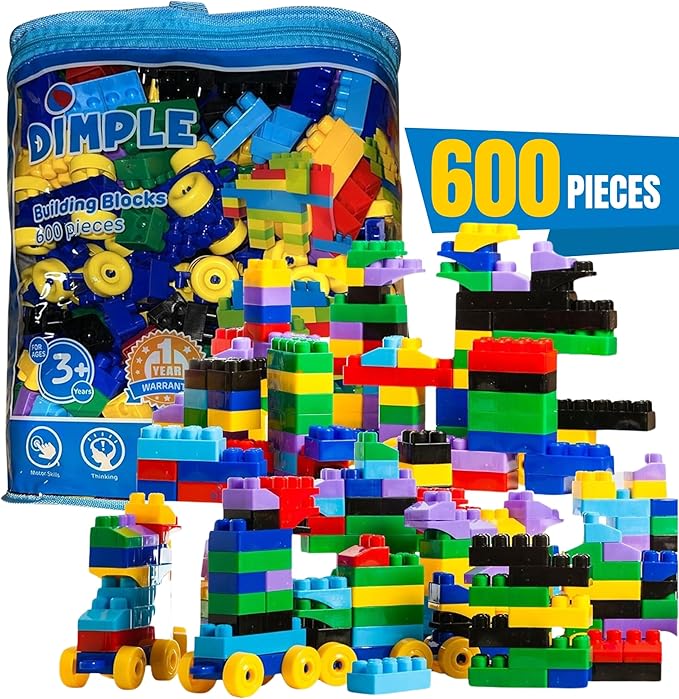 Dimple Large Building Blocks for Toddlers/Kids (600 Piece) Stackable, Multi-Colored, Interlocking Toys Safe, Non-Toxic Plastic Bright Colors, Waterproof Boys, Girls Age 3 for Kids