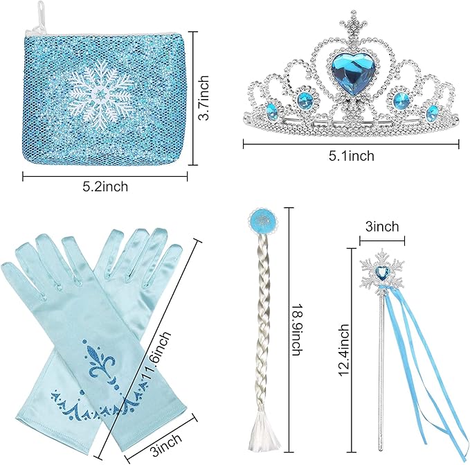 Princess Dress Fancy Costume for Girls Birthday Party Dress Up Cosplay with Wig Gloves Jewelry Cloak Purse Crown Wand Blue