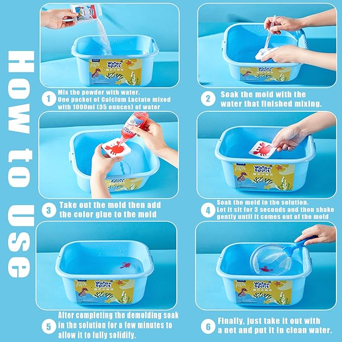 Nipaqohi Magic Water Elf Toy Kit, 4 Colors Aqua Fairy Water Gel Kit with 4 Sea Creature Molds, Birthday Gifts, Arts & Crafts DIY Water Elf Kit for Kids - 100ml/3.5 fl oz