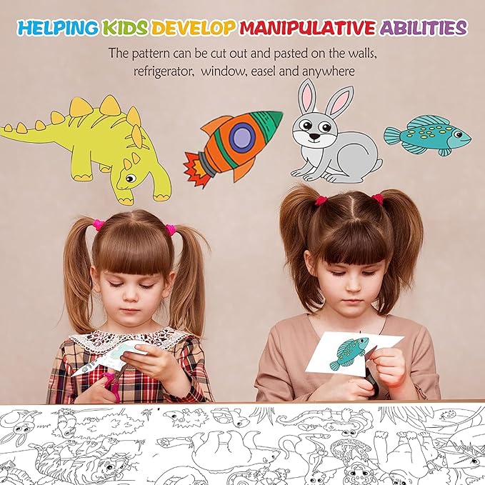 Large Size Coloring Paper Roll for Kids, Toddler Drawing Paper Roll,DIY Sticky Wall Painting Color Filling Paper 120 * 15 Inch (Animal & Princess)