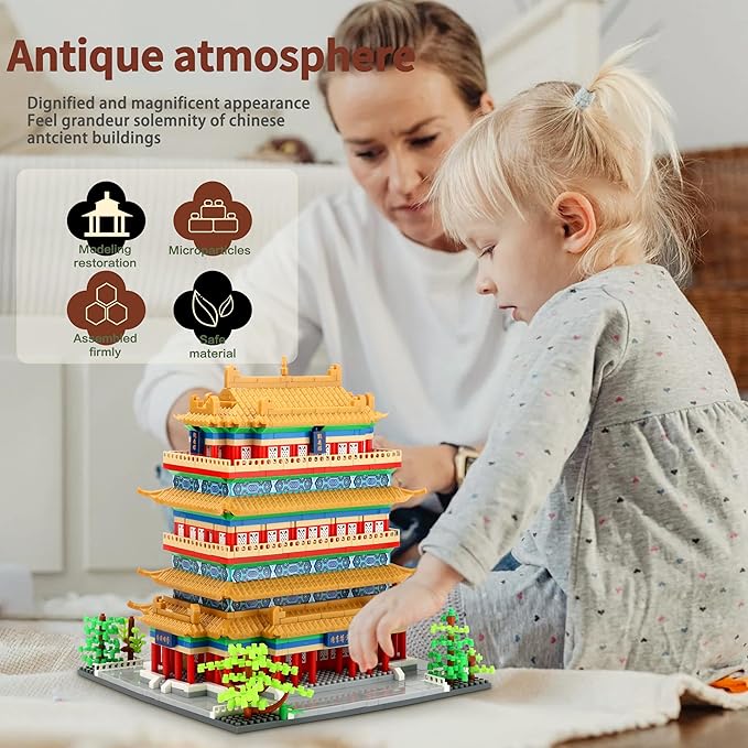 Chinese Architecture Micro Building Blocks Set Stork Tower Collectible 2196PCS Creative Toy Building Sets for Adults and Kids Age 14+