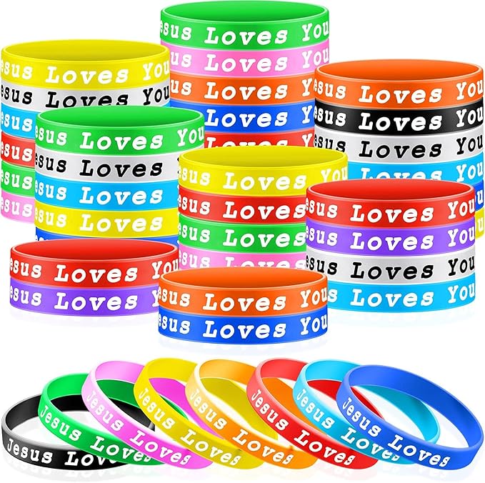 Skylety Jesus Loves You Silicone Wristbands Easter Rubber Wristbands Colorful Jesus Loves You Wristbands Christian Rubber Wristbands for Kids Novelty Party Favors(50 Pieces)