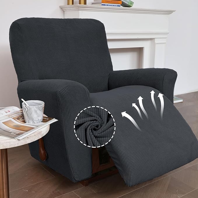 KEKUOU Recliner Chair Covers Lazy Boy Recliner Covers Stretch Couch Cover Slipcovers 1 Piece Furniture Protector with Elastic Bottom for Dog,Kids.(Recliner, Charcoal)