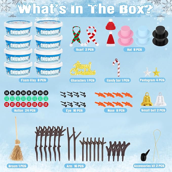 Christmas Craft Kit, 8 Pack Snowman Kit DIY Christmas Ornaments, Build a Snowman Kit Indoor Decorations, Creative Kids Air Dry Modeling Clay, Xmas Activities Snowman Making Kit Toys for Holiday