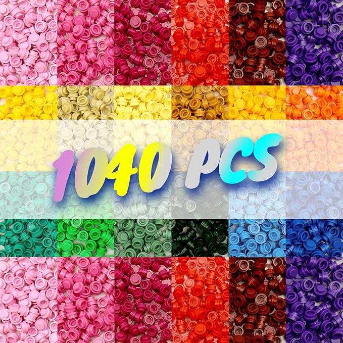 WYSWYG 1040 PCS Round Dots Building Bricks- 18 Colors Mosaic & Custom Pixel Art Blocks - Transparent Pieces, Studs & Bulk for MOC Accessories Kit, Compatible with Legos Plates